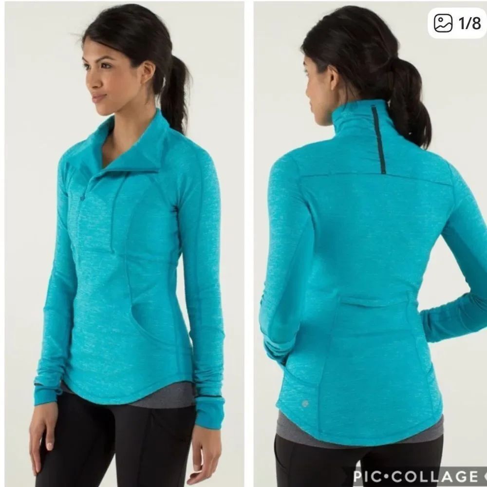 Lululemon Base Runner 1/2 Zip Pullover Shirt Turquoise Blue Womens 6